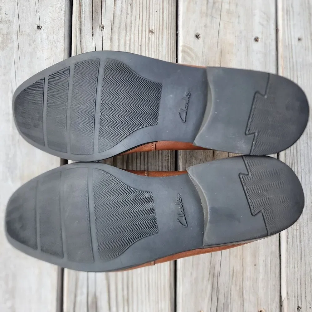 Clarks Collection Shoes Men Sz 12M Brown Leather Slip On Dress Soft Cushion